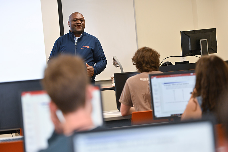 Professor Linus M. Nyiwul in classroom