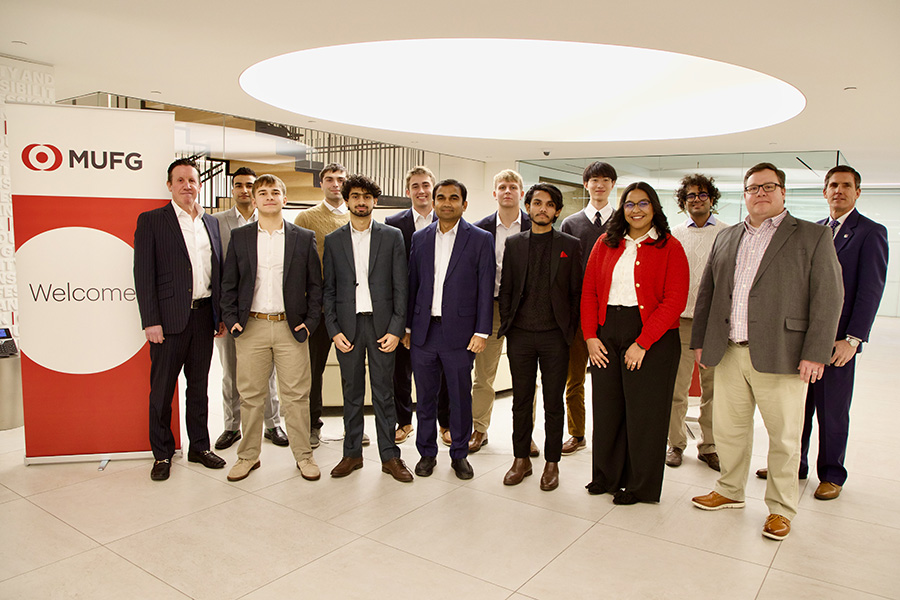 Group photo with Gettysburg College members and Jon Guss P&rsquo;27 at MUFG Securities Americas.