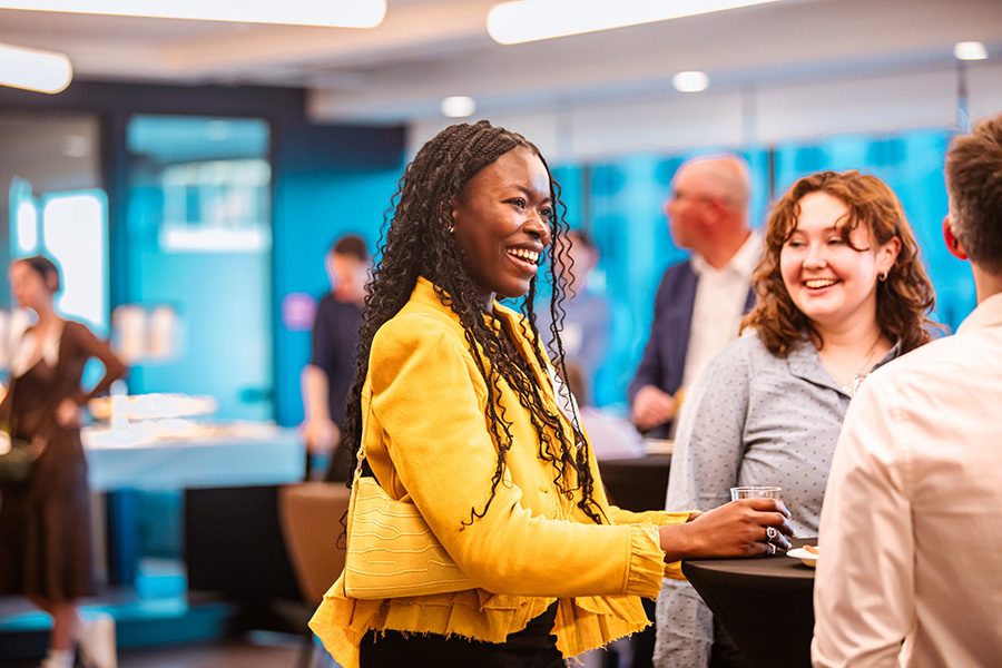 Students and alumni connected at a networking event hosted by the Center for Career Engagement