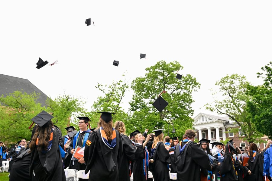 Gettysburg College graduates celebrate during Commencement